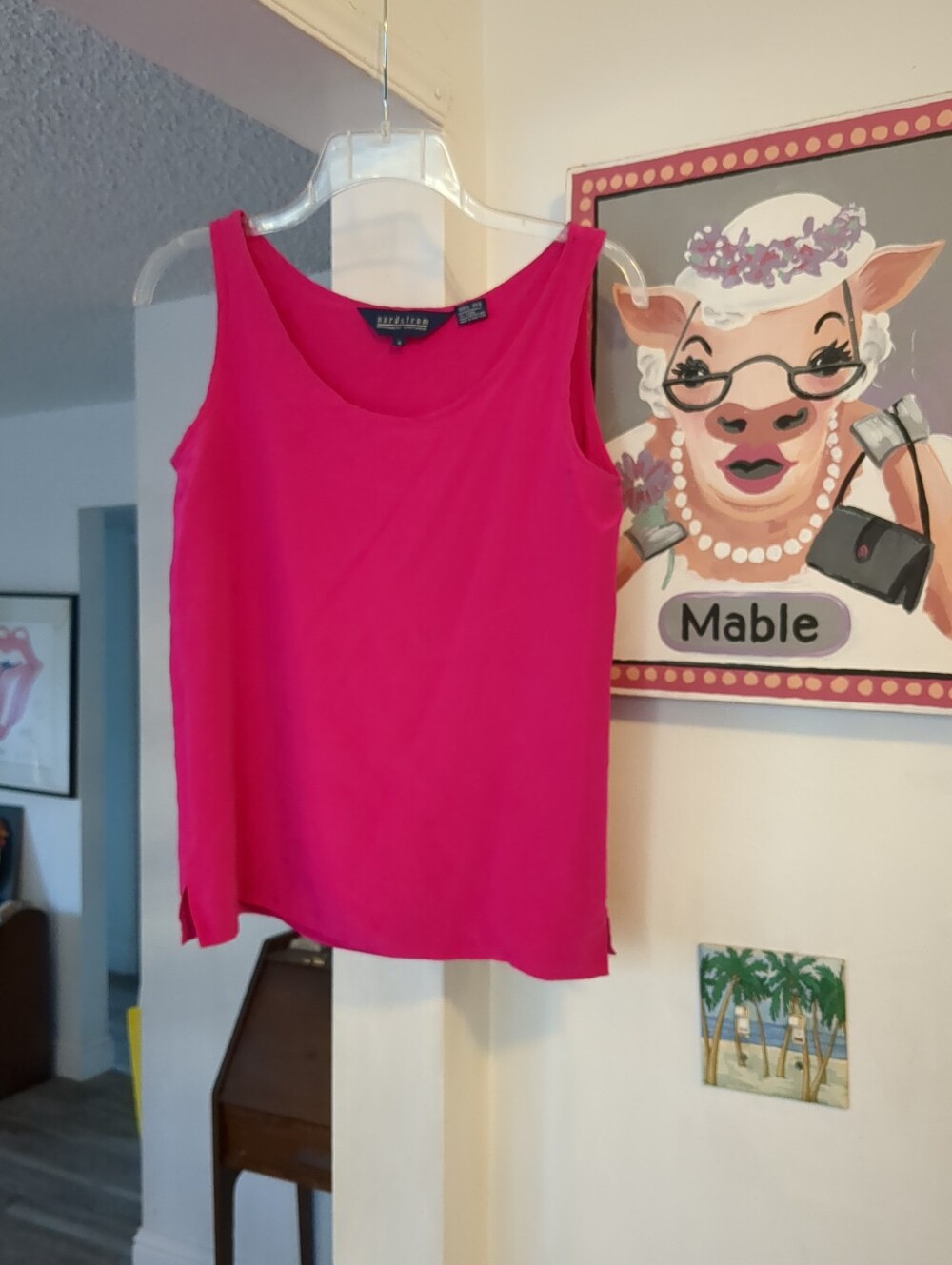 Nordstrom Silk Tank Top Sleeveless sz 4 (Small)  Fuschia Barbie Core Pink Lined